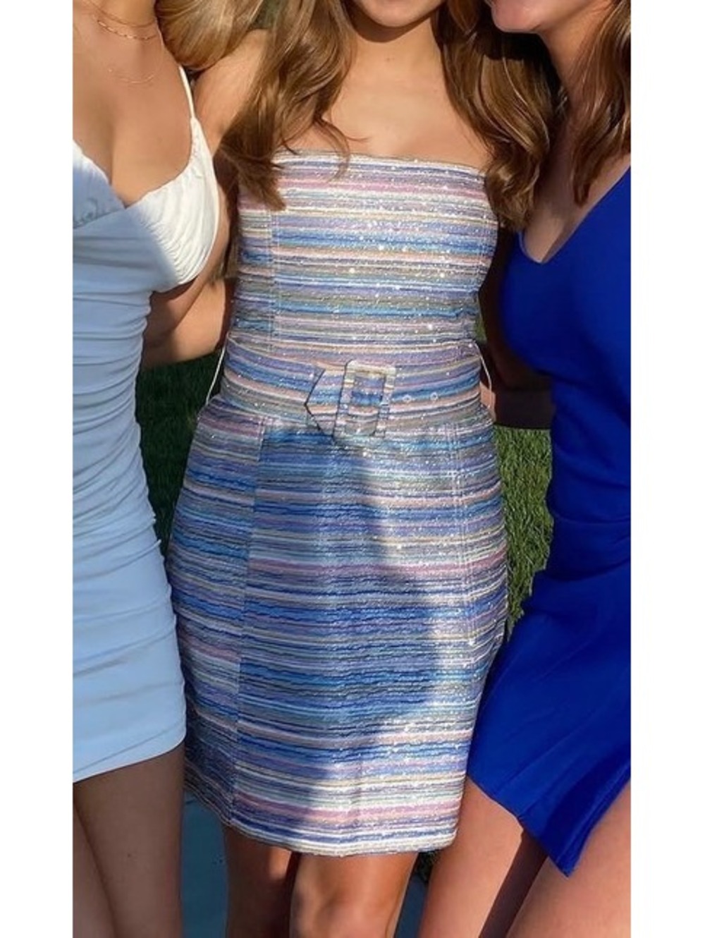 Amanda Uprichard multicolor striped belted dress